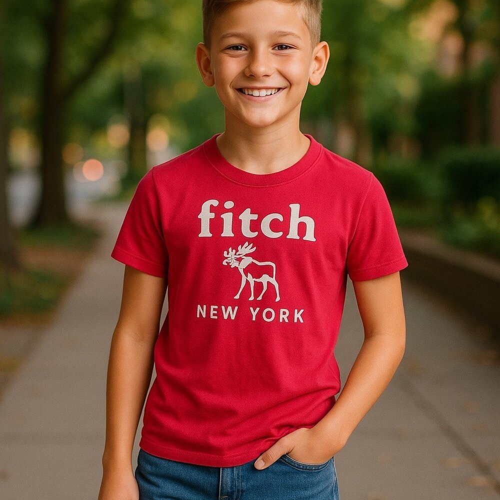 ABERCROMBIE KIDS Kids A&F Red Tee Boys S Small Logo T-shirt Applique Embroidered